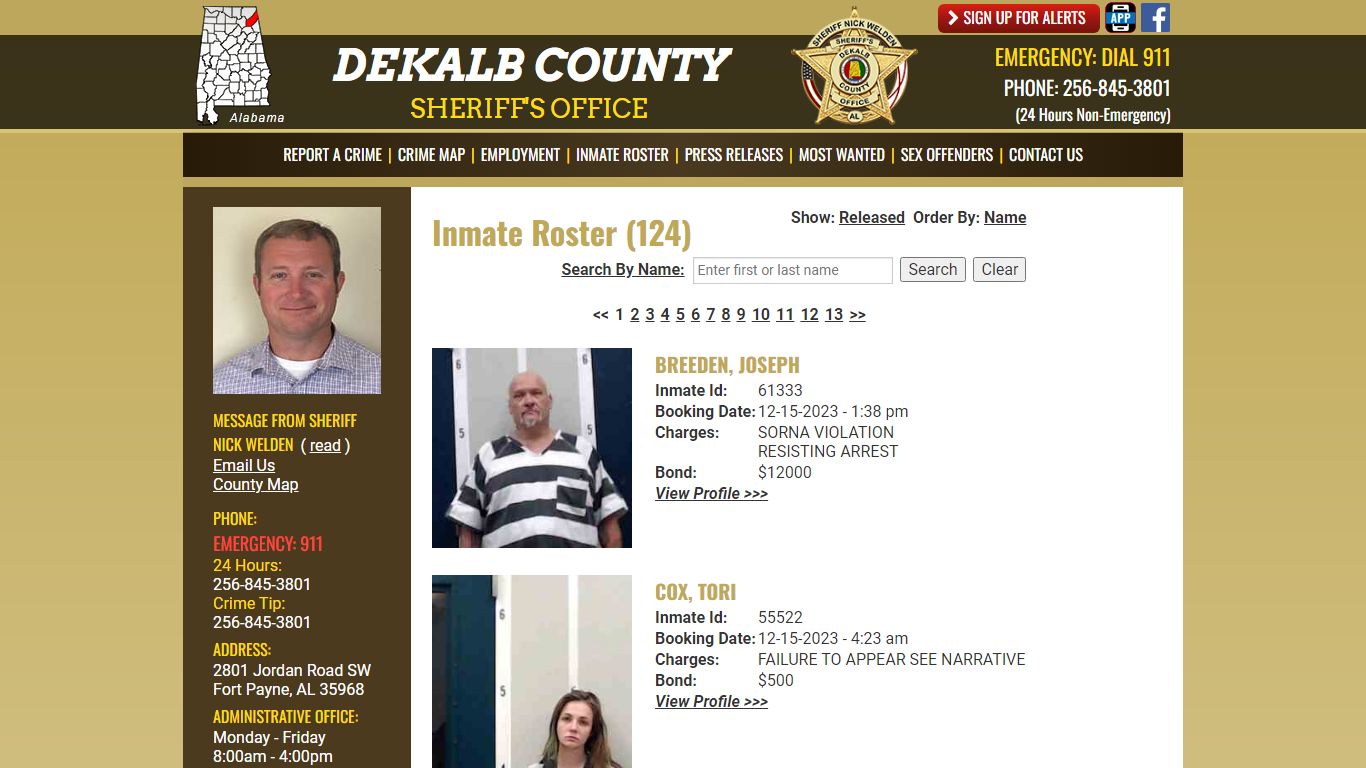 Inmate Roster (148) - DeKalb County Sheriff's Office - Fort Payne, Alabama