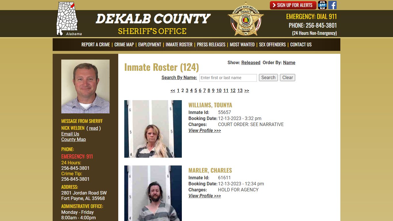Inmate Roster (133) - DeKalb County Sheriff's Office - Fort Payne, Alabama